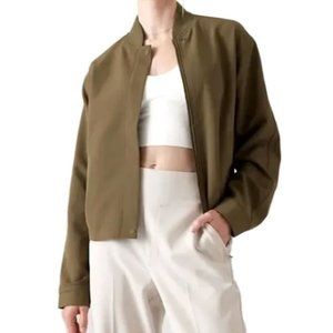 Athleta Endless Bomber Jacket L Khaki Green